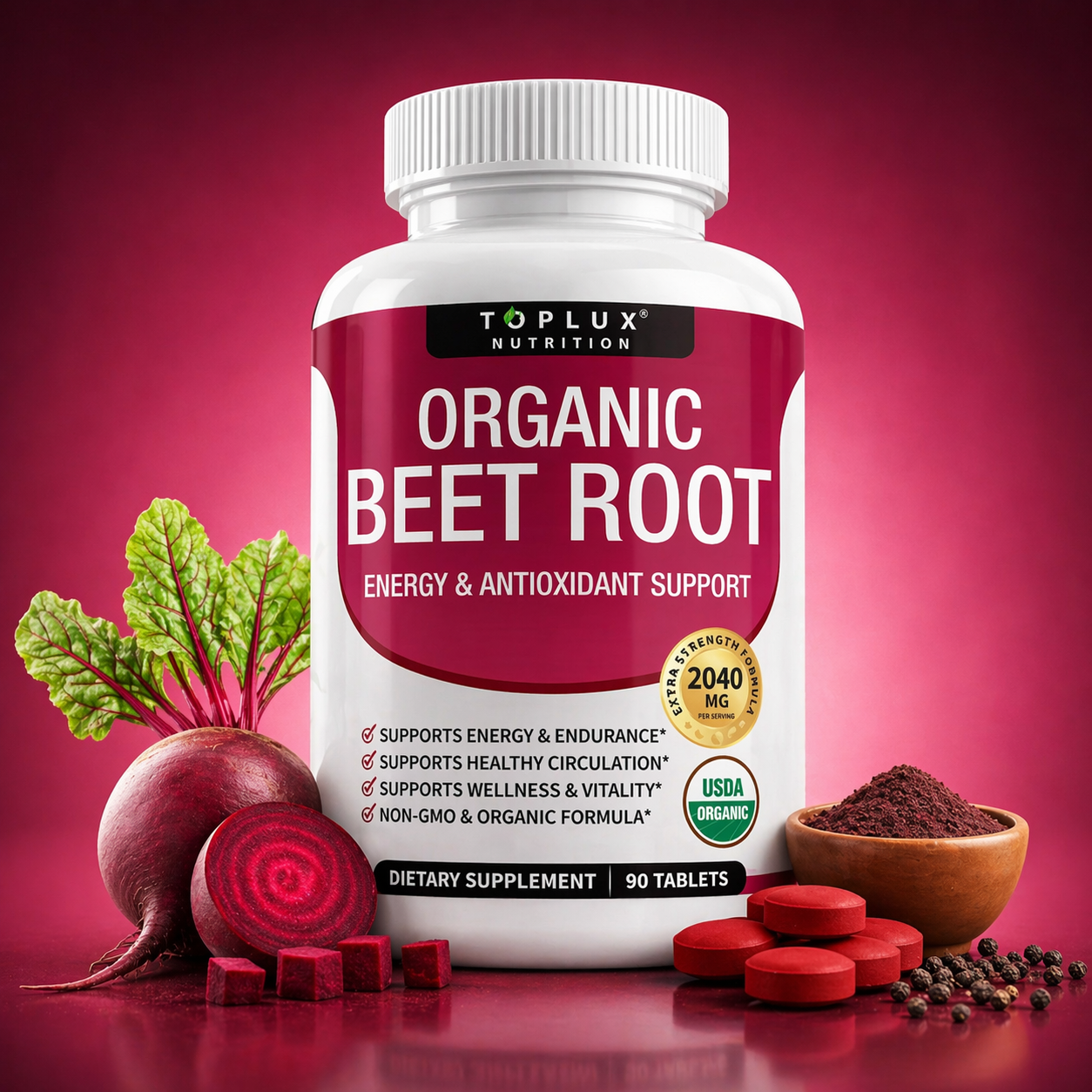 Toplux Nutrition® Organic Beet Root + Oxido nitrico